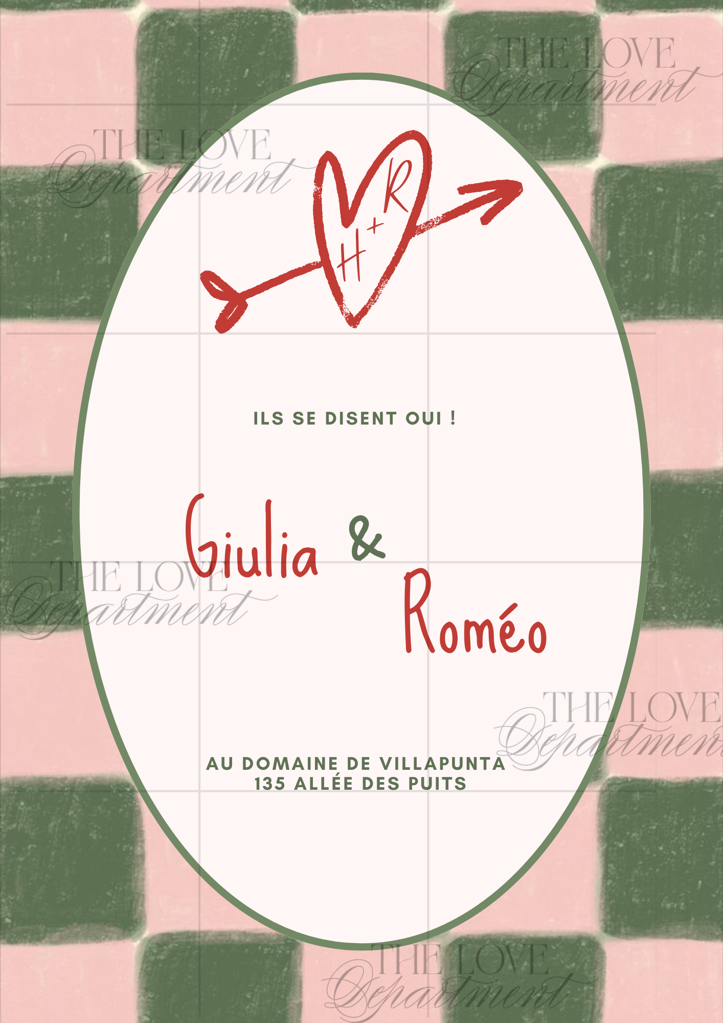 Carton principal faire-part mariage carreaux coloré – modèle Canva personnalisable