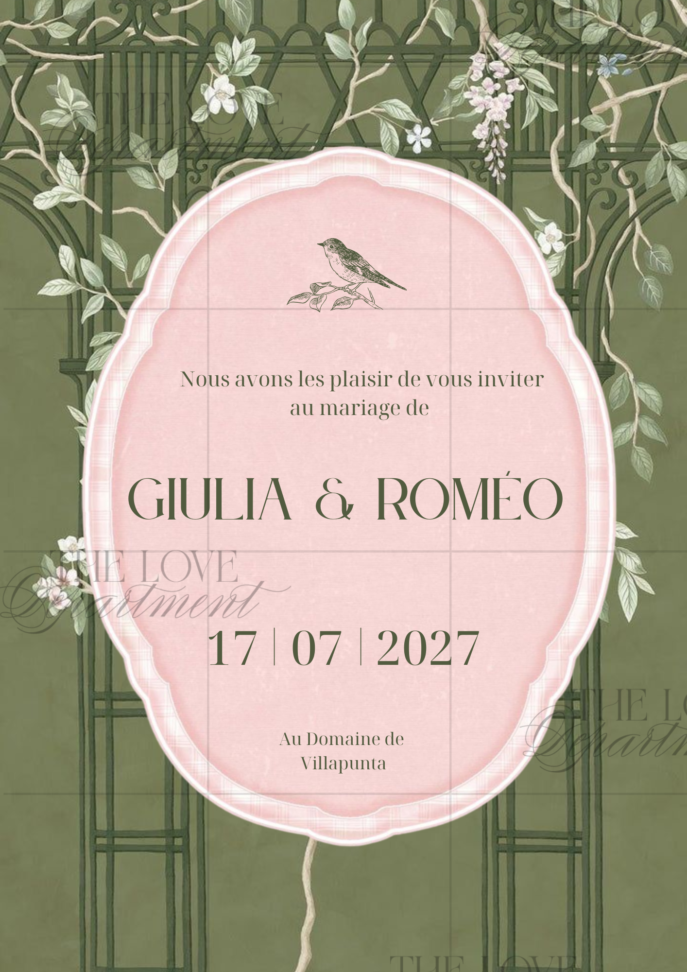 Carton principal faire-part mariage fleuri – modèle Canva personnalisable