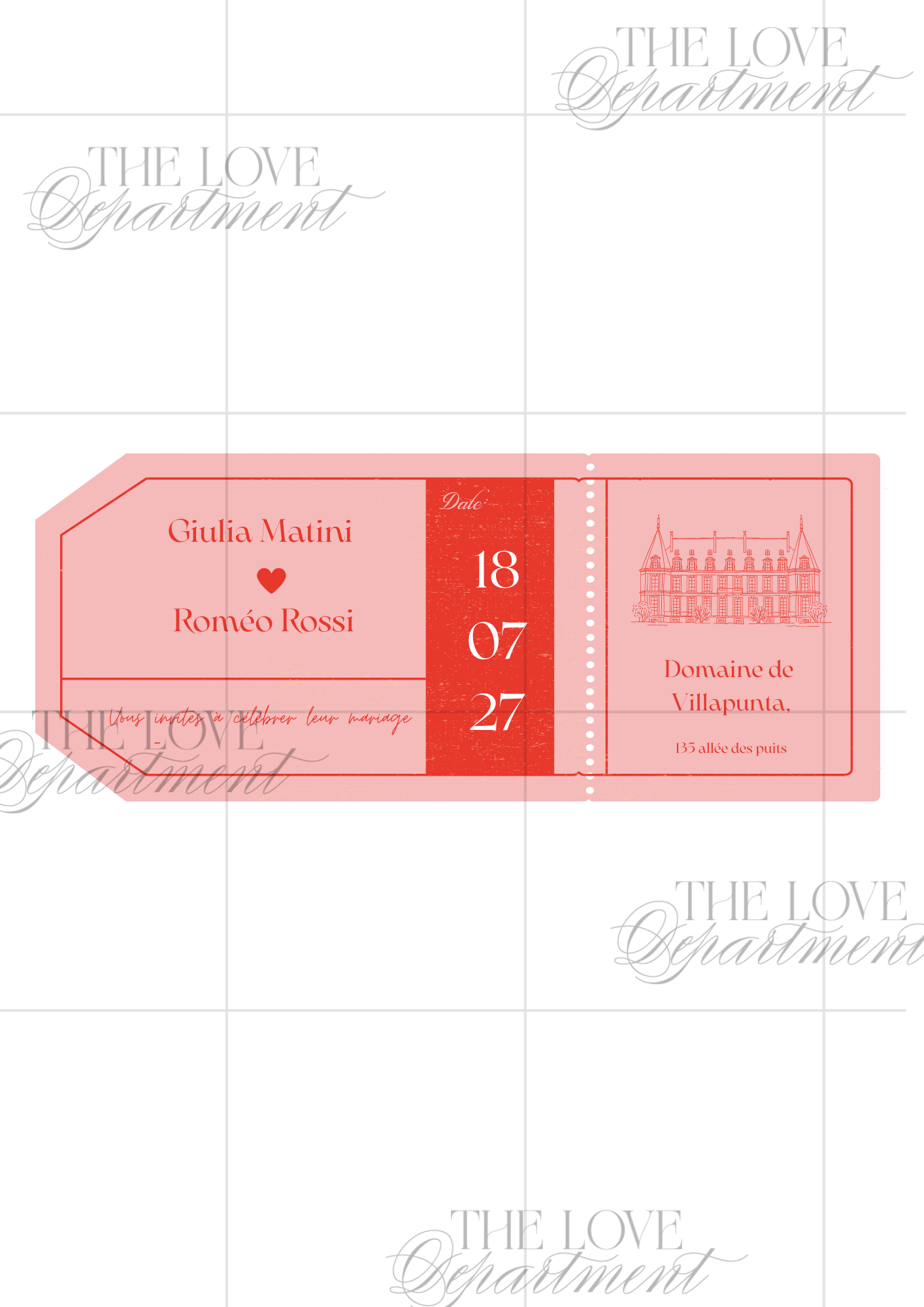 Carton principal faire-part mariage billet d'avion – modèle personnalisable