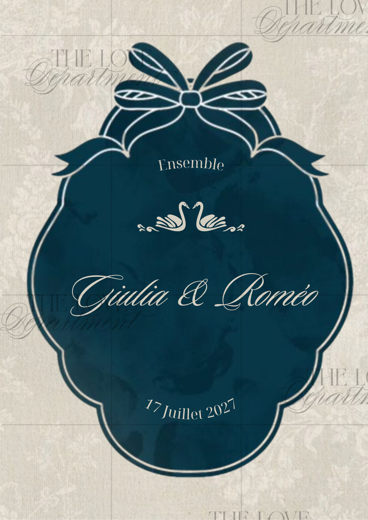 Carton principal faire-part mariage romantique blanc – modèle Canva personnalisable