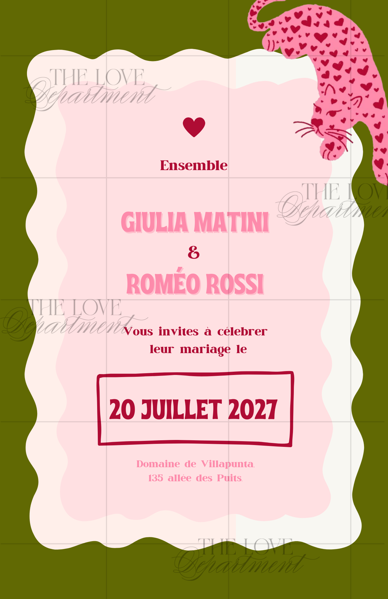 Faire-part mariage Wild & Pink – kit complet papeterie digitale colorée et originale