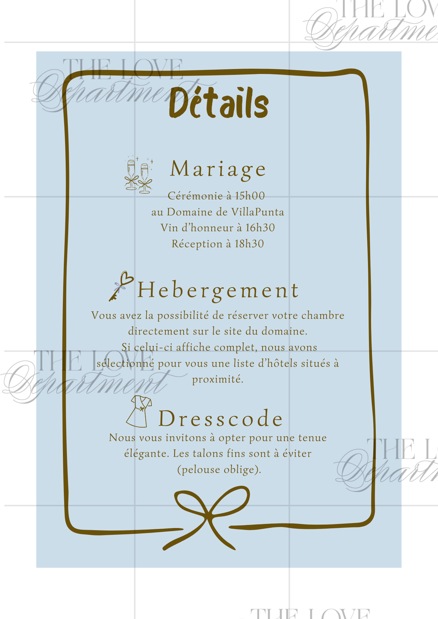 Carte informations pratiques faire-part Carreaux et Câlins – mariage champêtre