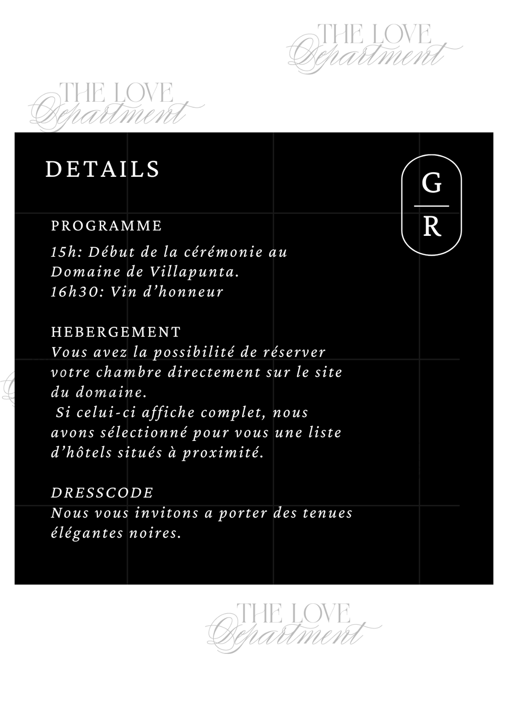 Carte informations pratiques faire-part mariage élégant – kit complet