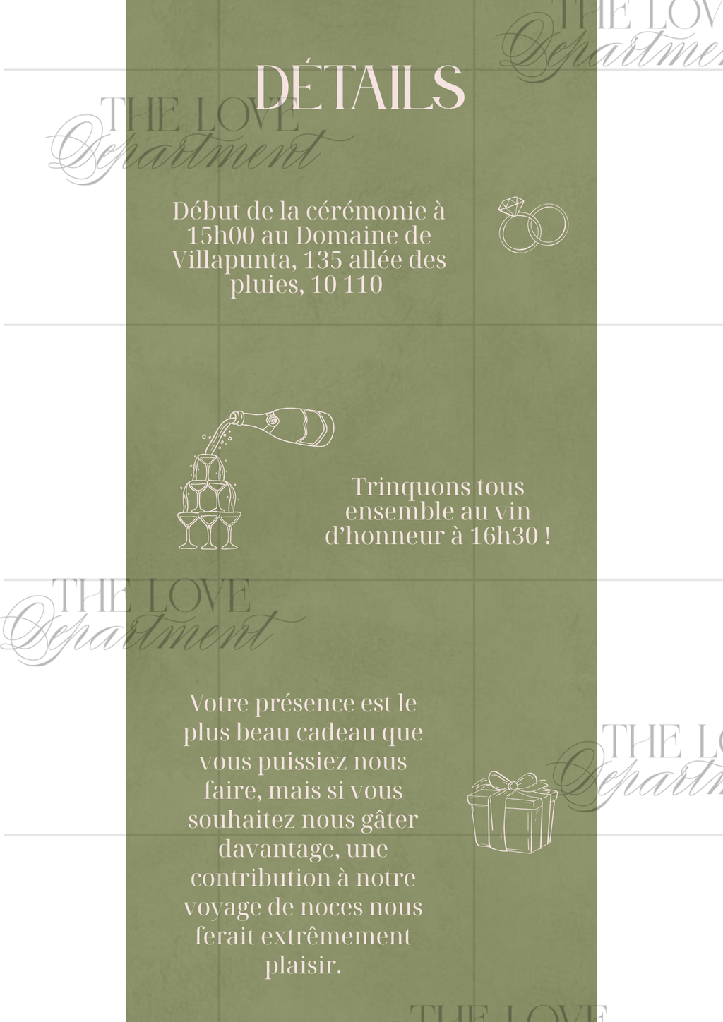 Kit complet faire-part mariage fleuri – carton + 3 cartes annexes personnalisables