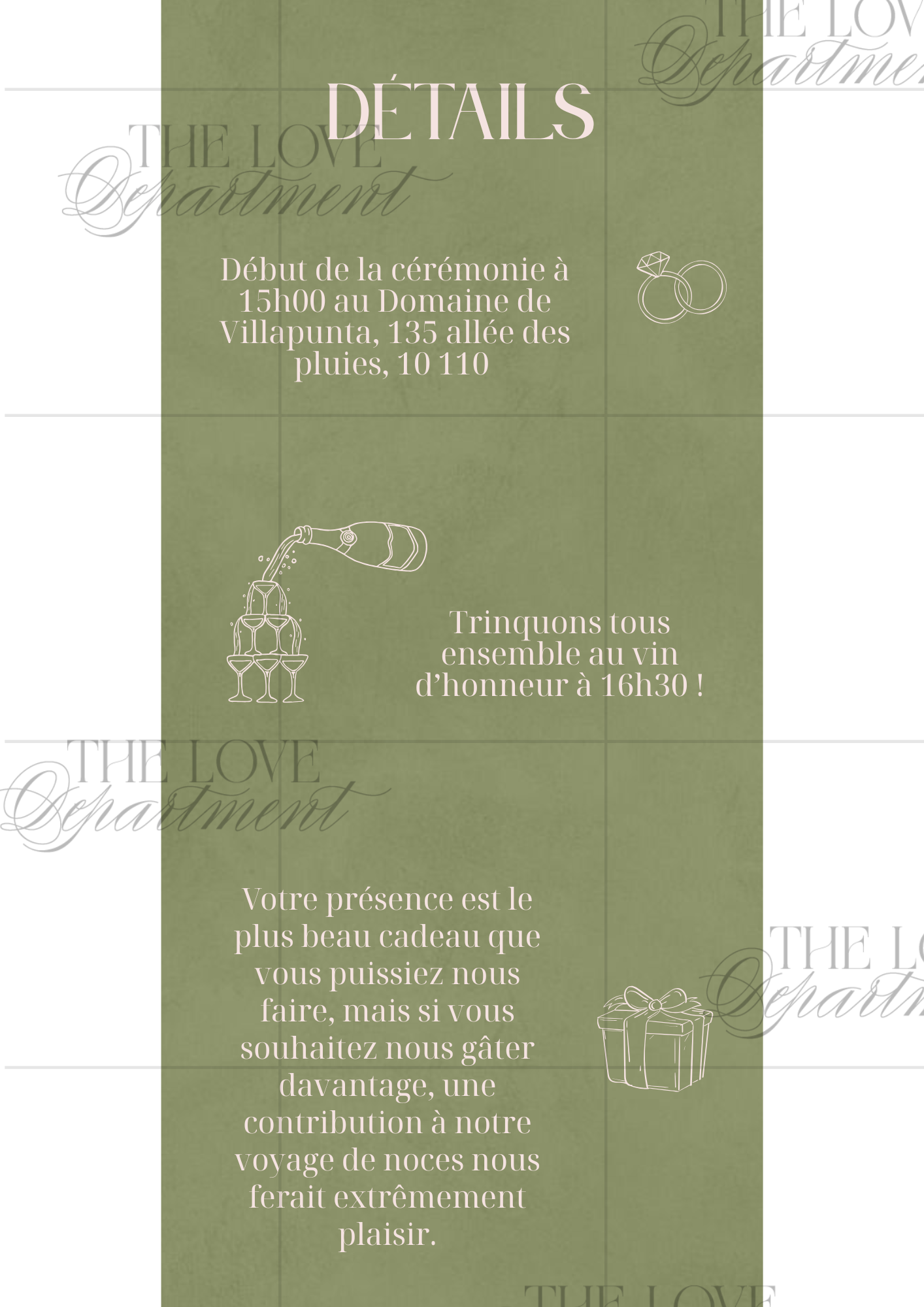 Kit complet faire-part mariage fleuri – carton + 3 cartes annexes personnalisables
