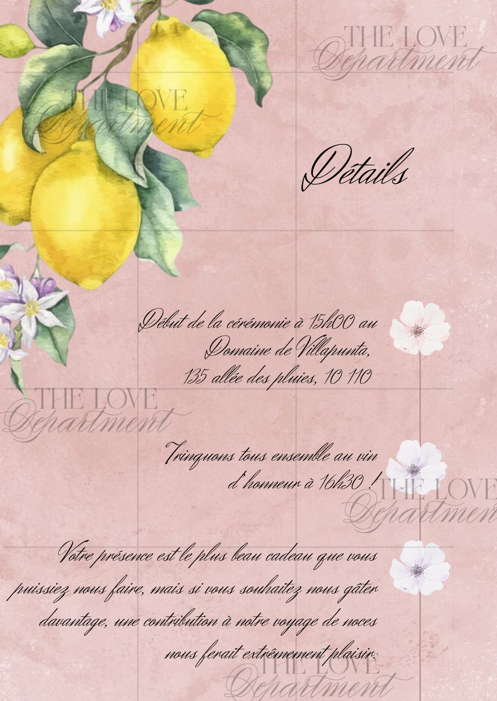 Carte informations pratiques faire-part dolce vita – papeterie mariage colorée