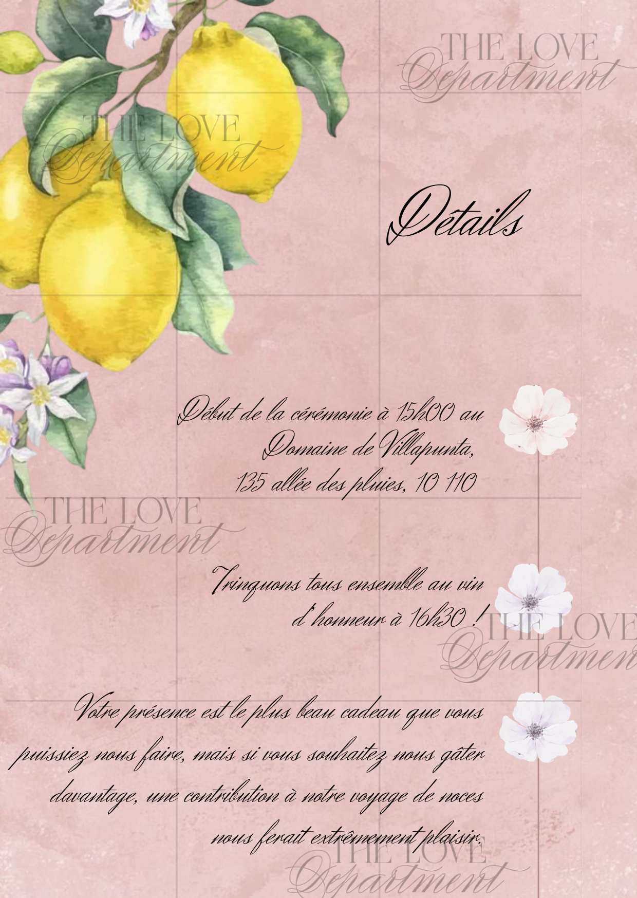 Carte informations pratiques faire-part dolce vita – papeterie mariage colorée