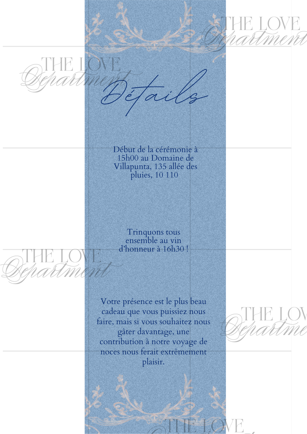 Carte informations pratiques faire-part mariage bleu – kit complet mariage