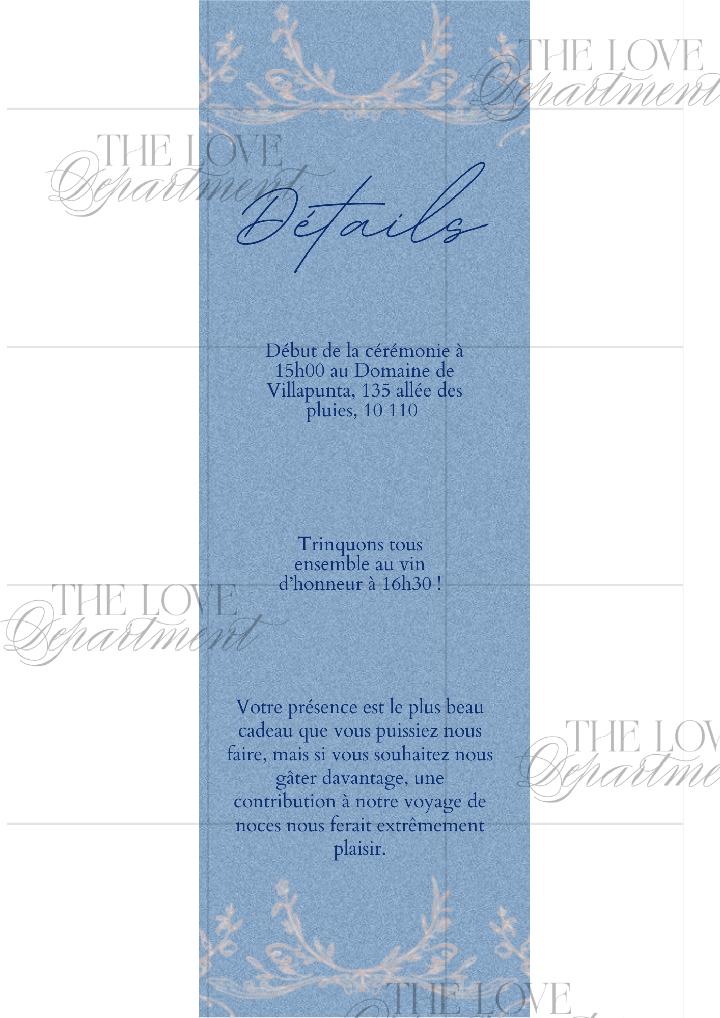 Carte informations pratiques faire-part mariage bleu – kit complet mariage
