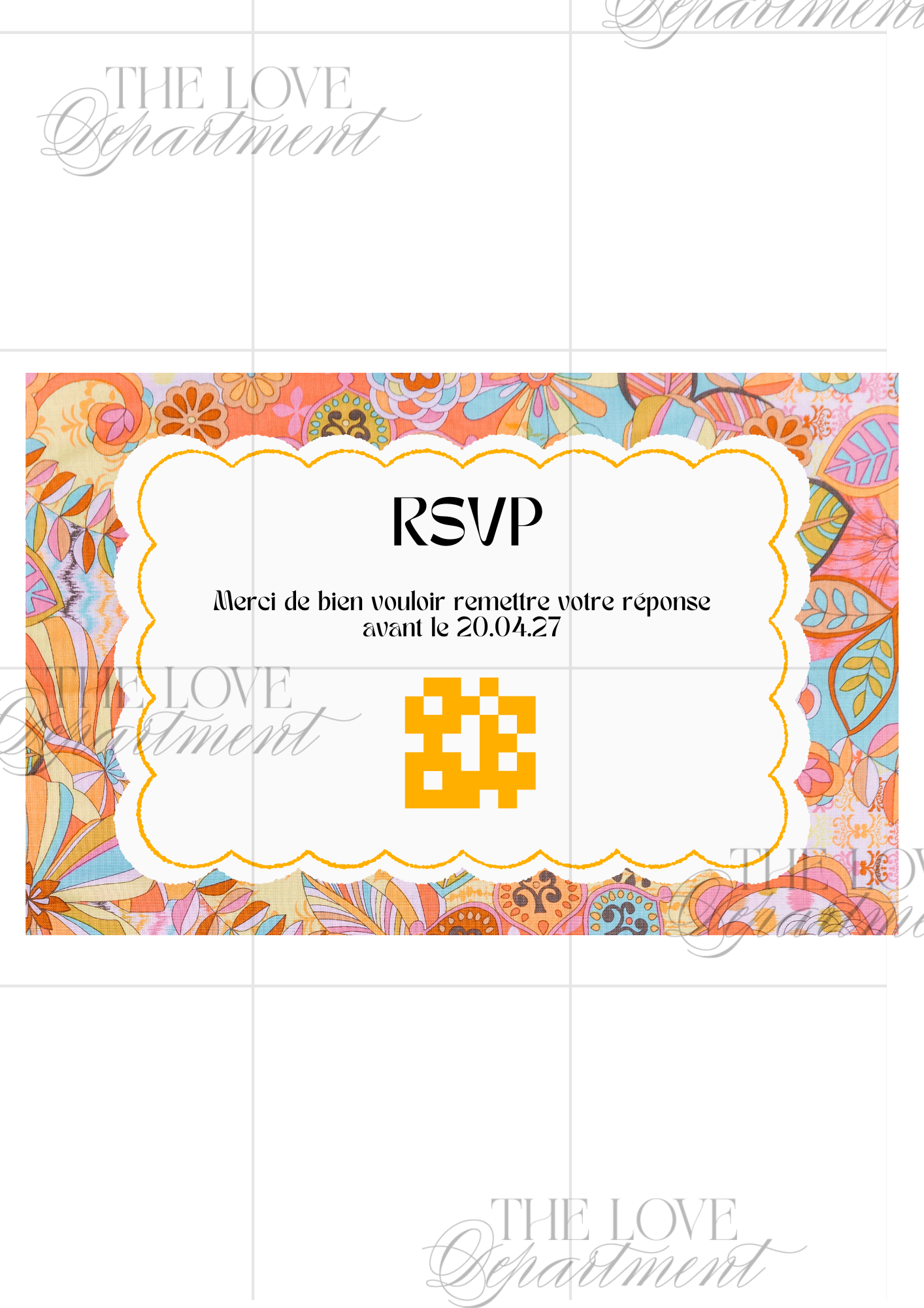 Carte RSVP avec QR code faire-part Pop Flower – papeterie mariage moderne