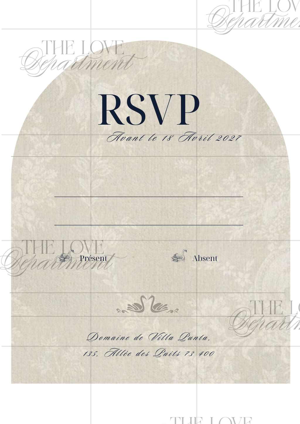 Carte RSVP faire-part mariage élégant – papeterie digitale The Love Department