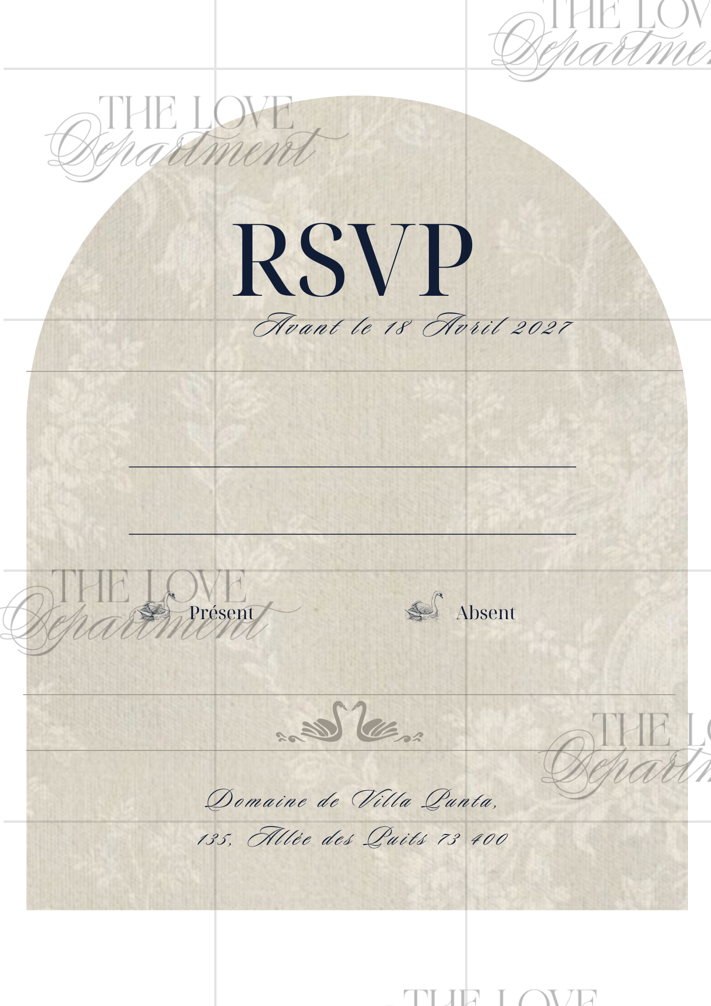 Carte RSVP faire-part mariage élégant – papeterie digitale The Love Department