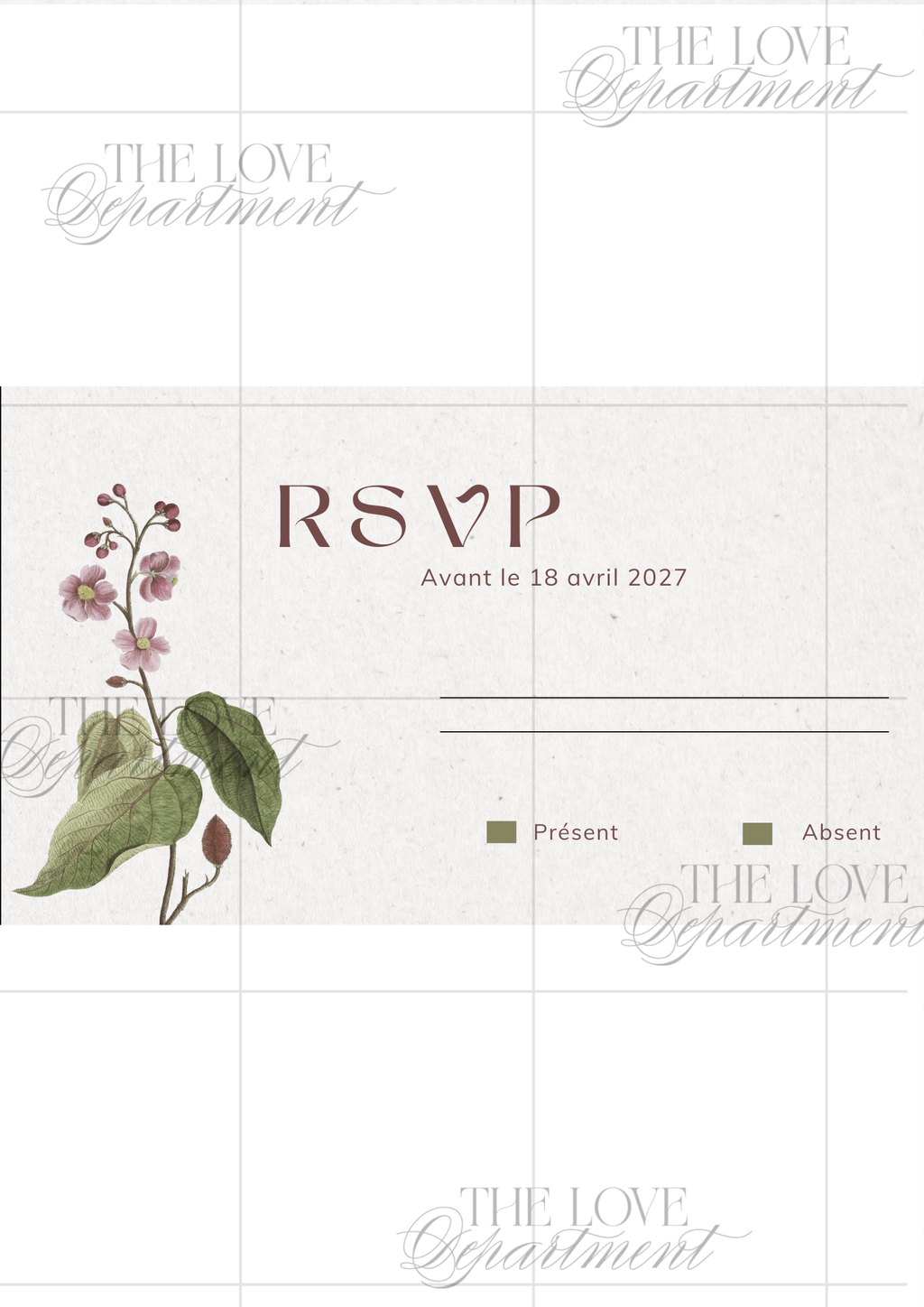 Carte RSVP faire-part Fleurs du Temps – papeterie mariage romantique