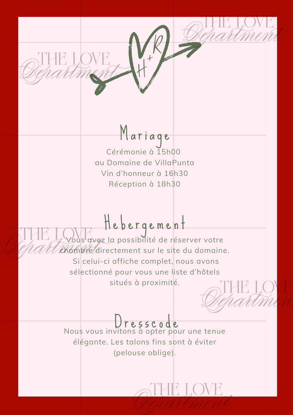 Carte informations pratiques faire-part mariage vichy – kit complet