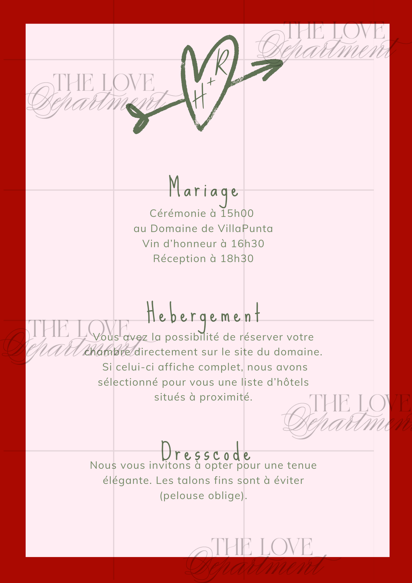 Carte informations pratiques faire-part mariage vichy – kit complet