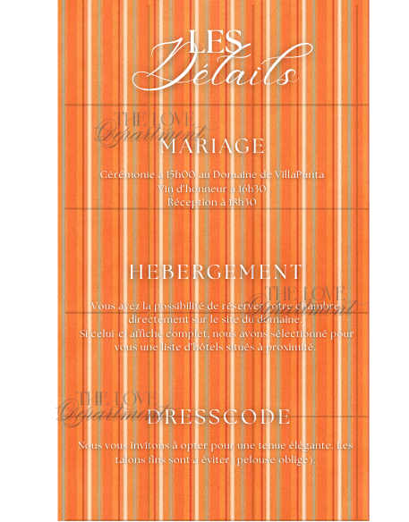Carte RSVP faire-part Orange Stripes – papeterie mariage colorée et originale