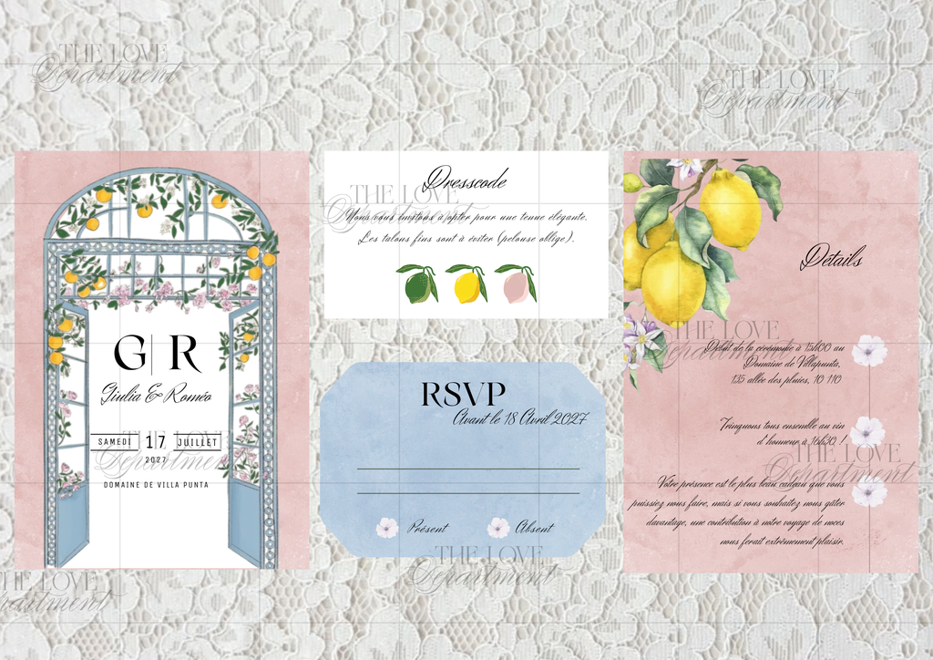 Faire-part mariage style dolce vita coloré – modèle Canva personnalisable
