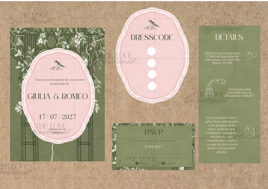 Faire-part mariage Jardin – kit complet papeterie digitale fleurie