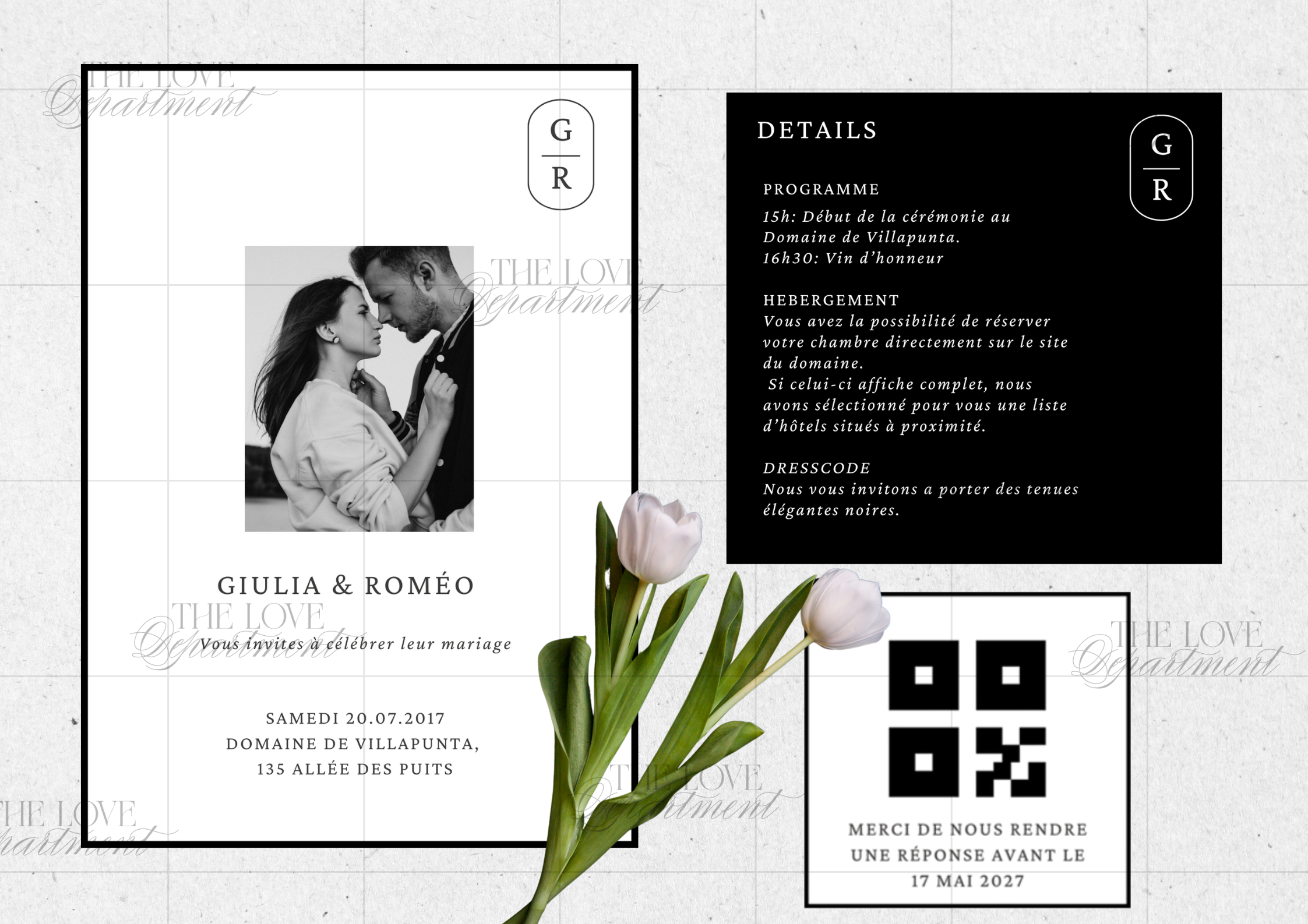 Faire-part mariage élégance intemporelle – kit complet papeterie digitale