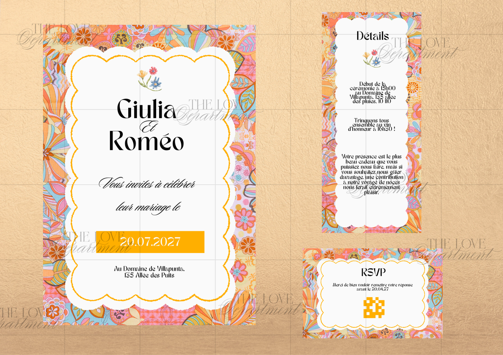 Faire-part mariage Pop Flower – kit complet papeterie digitale fleurie et colorée