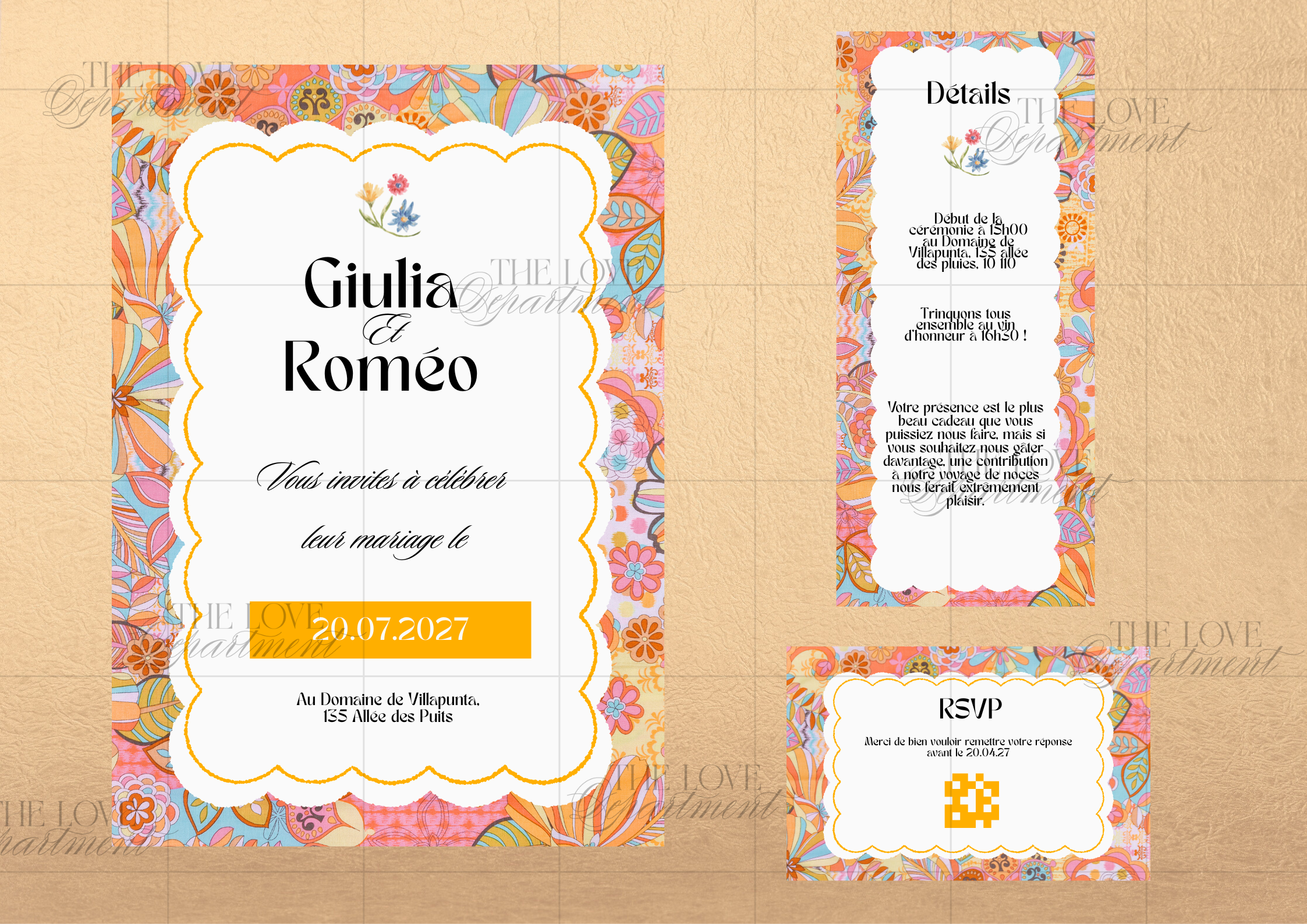 Faire-part mariage Pop Flower – kit complet papeterie digitale fleurie et colorée