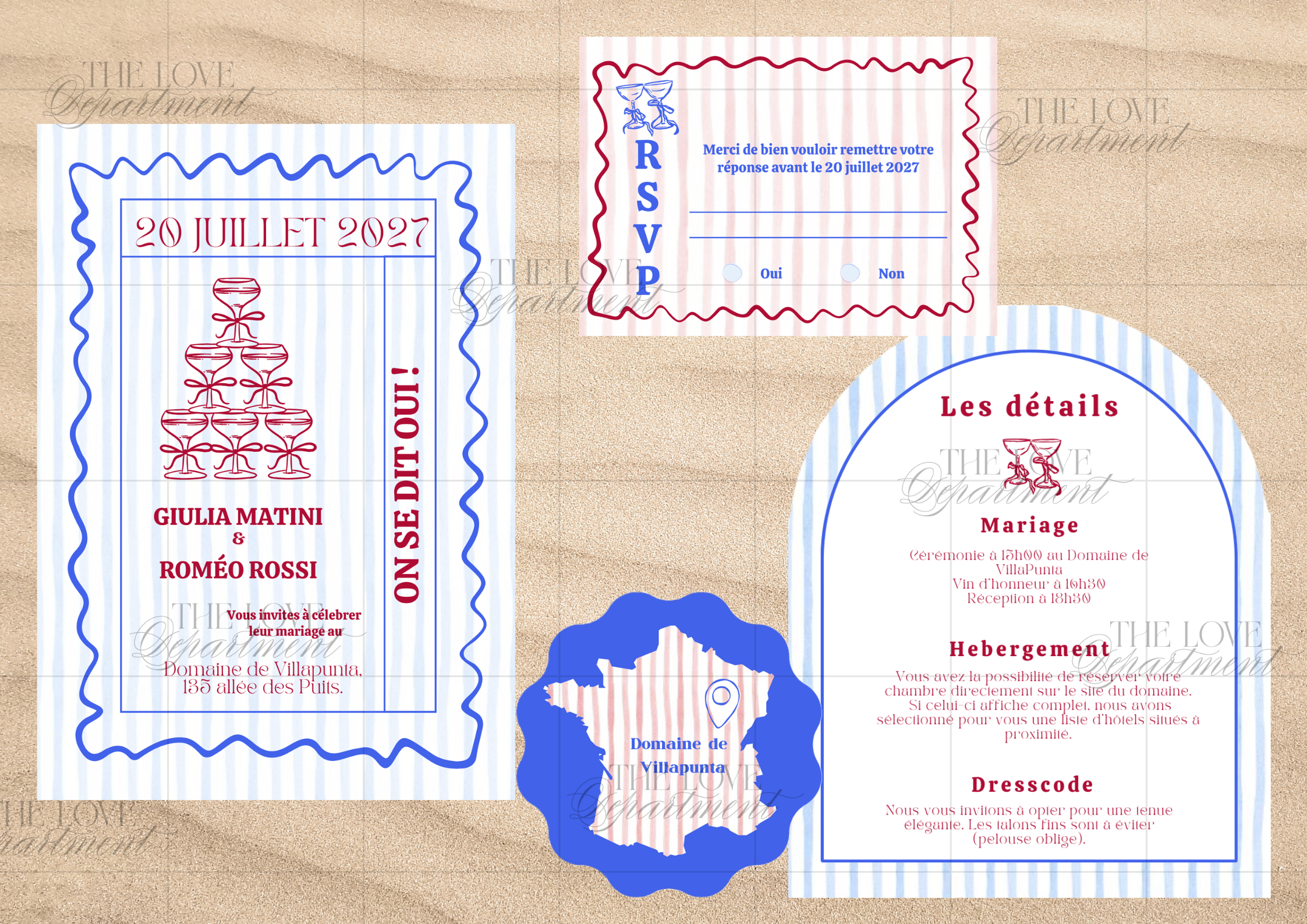 Kit complet faire-part mariage toast – carton + 3 cartes annexes personnalisables