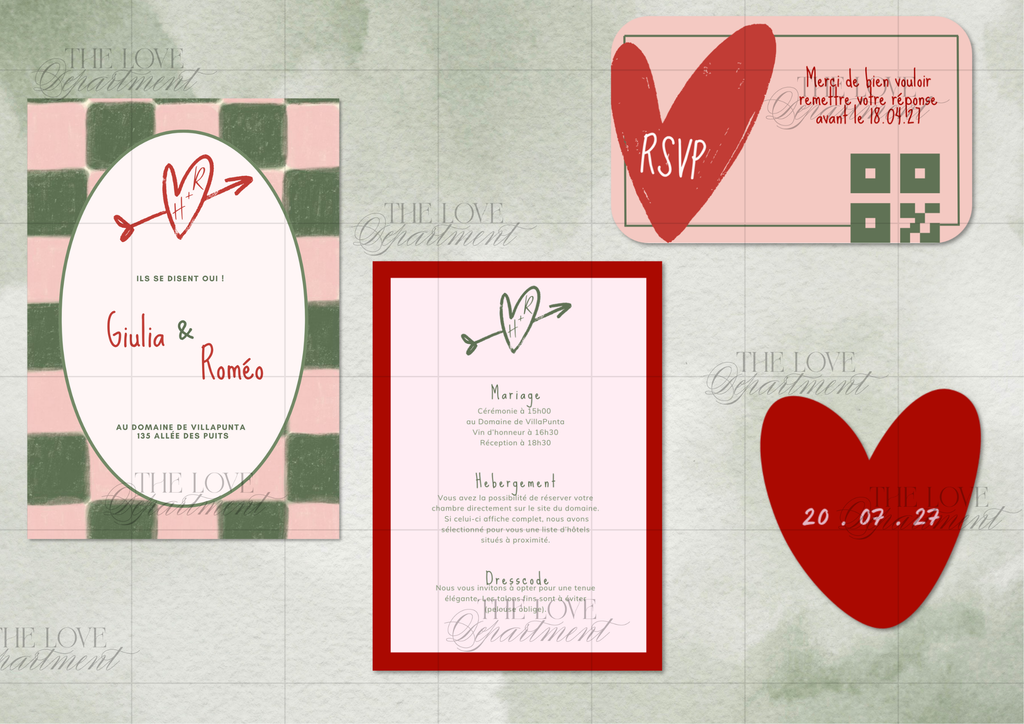 Faire-part mariage Douceur à Carreaux – kit complet papeterie digitale vichy